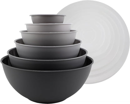 COOK WITH COLOR Mixing Bowls with TPR Lids - 12 Piece Plastic Nesting Bowls Set Includes 6 Prep Bowls and 6 Lids, Microwave Safe Mixing Bowl Set (Mint)