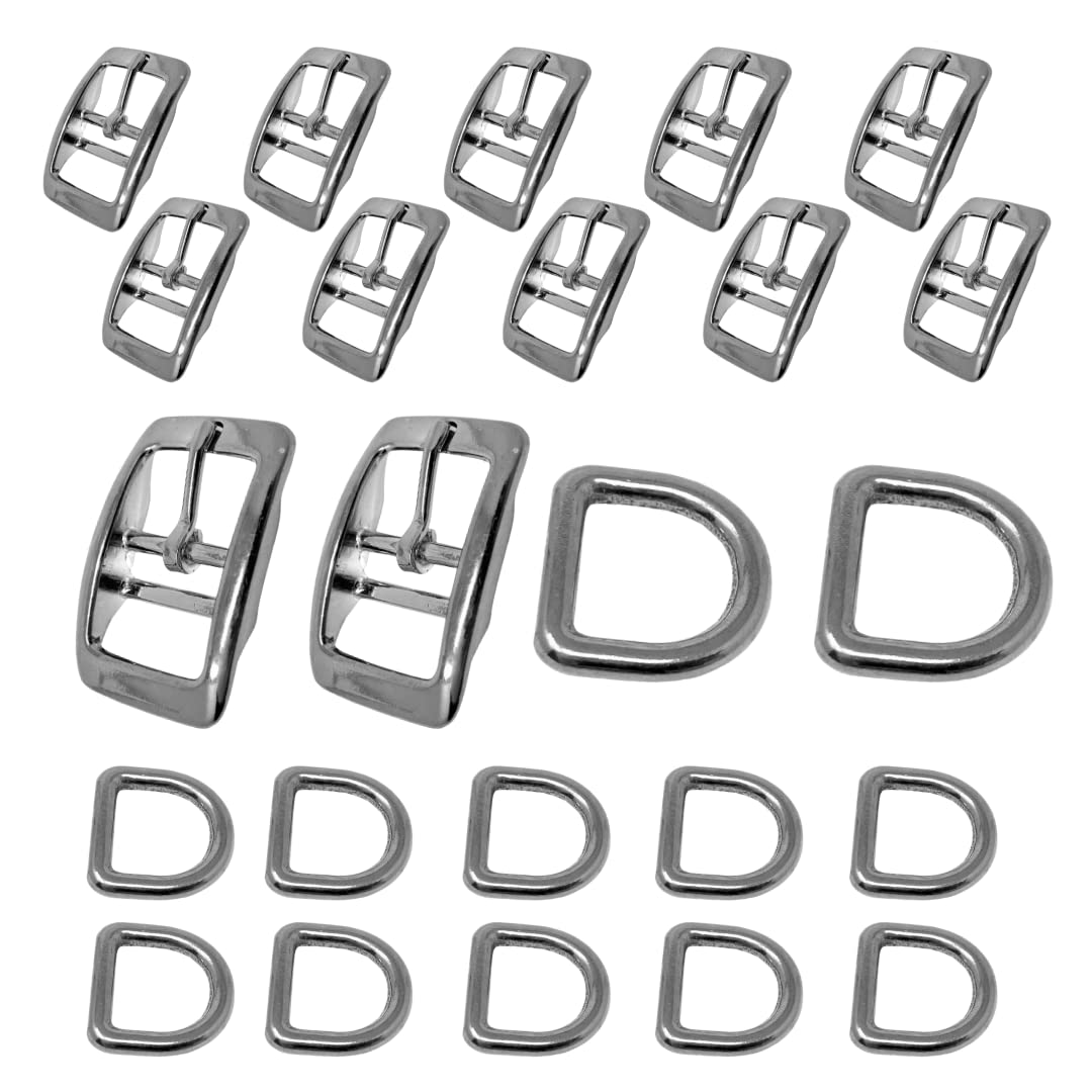 Regal Dog Products 1" Inch Double Bar Buckle and Matching D-Ring in Nickel Plated Hardware (6-pack)