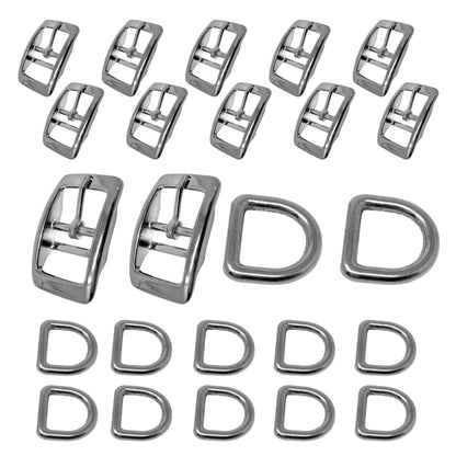 Regal Dog Products 1" Inch Double Bar Buckle and Matching D-Ring in Nickel Plated Hardware (6-pack)