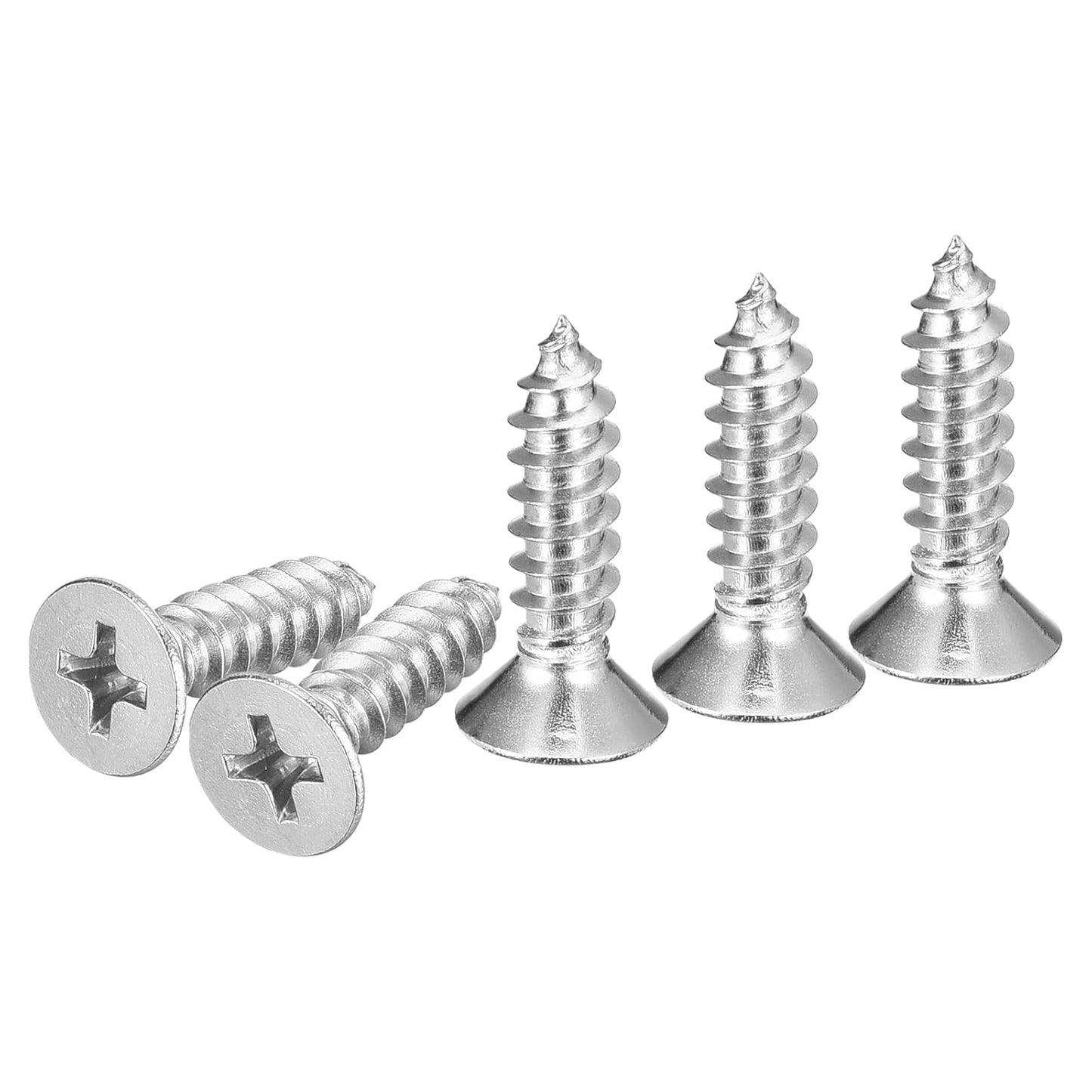 DTGN 100Pcs #8x1 Flat Head Wood Screws, 304 Stainless Steel Phillips Self Tapping Screws - Good for Woodworking, Furniture - Silver