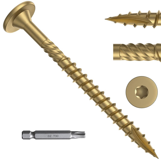 FMhotu 6 Inch Heavy-Duty Outdoor Deck Screws, 50Pcs Star Drive Decking Wood Screws, Rust Resistant Timber Screws for Timber/Log/Landscaping Wood (#14 x 6 Tan