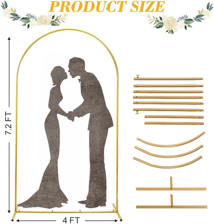 7.2 Ft Metal Wedding Arch Stand Gold Adjustable Backdrop with Base for Ceremony Birthday Bridal Baby Shower Outdoor Indoor Graduation Party Balloon Decoration Arched Square Frame (Gold, 7.2FT)