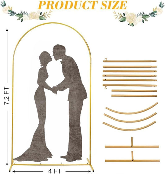 7.2 Ft Metal Wedding Arch Stand Gold Adjustable Backdrop with Base for Ceremony Birthday Bridal Baby Shower Outdoor Indoor Graduation Party Balloon Decoration Arched Square Frame (Gold, 7.2FT) - PuriLite