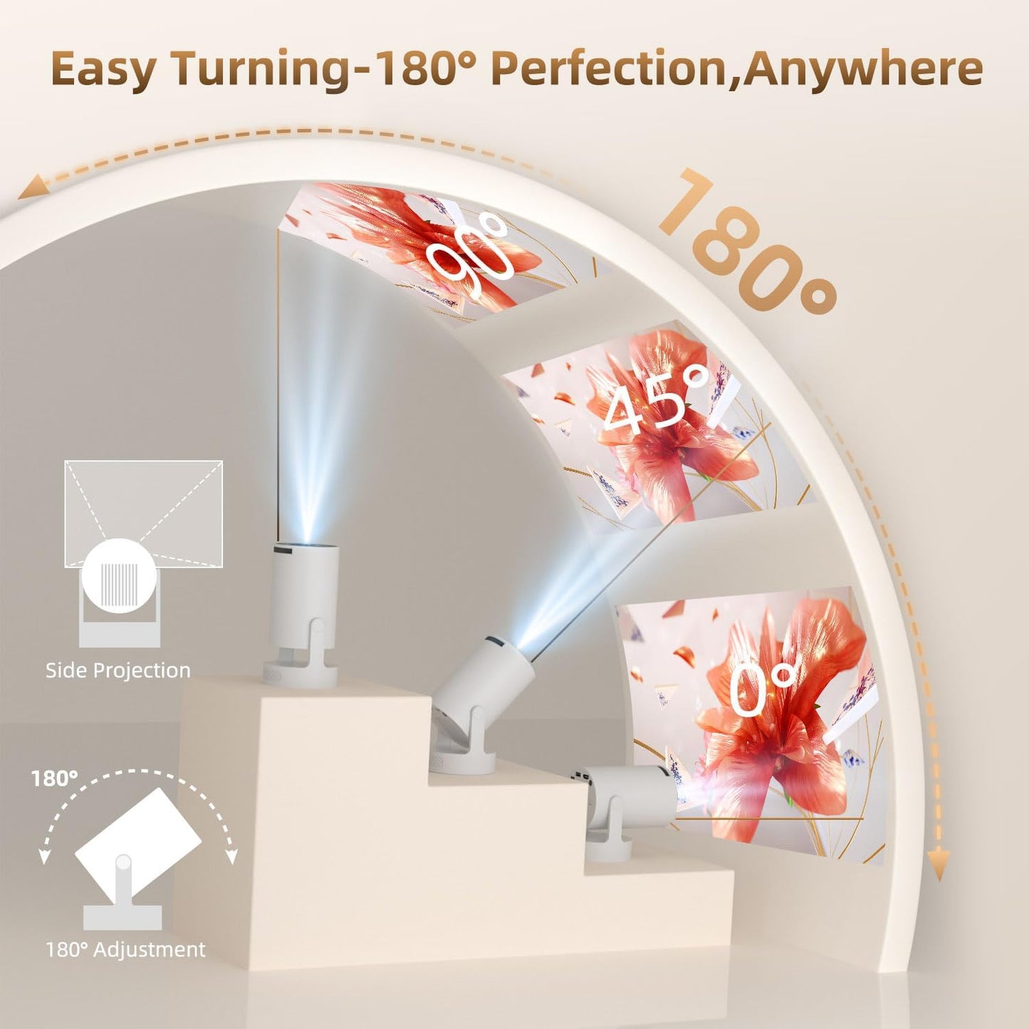 Mini Projector 4K, WiFi & Bluetooth 5.4, Built-in Apps, Auto Keystone | Short Throw, 180° Adjustable, Portable Smart Projecteur for Home/Outdoor Movies/Bedroom/Gaming (HY300Ultra, 2026 Upgrade)
