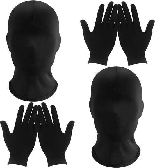 2Pcs Black Full Face Masks and Gloves Set Halloween Faceless Mask Spandex Morph Mask Full Head Masks for Adult Party Cosplay