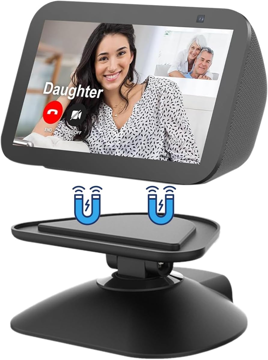 Dianves Adjustable Stand for Echo Show 5 (3rd Gen)， Tilt + Swivel Stand Multi Angle Rotation Magnetic Anti-Slip Base for Show 5,Rotatable All Around Compatible with Mobile Phones (White)