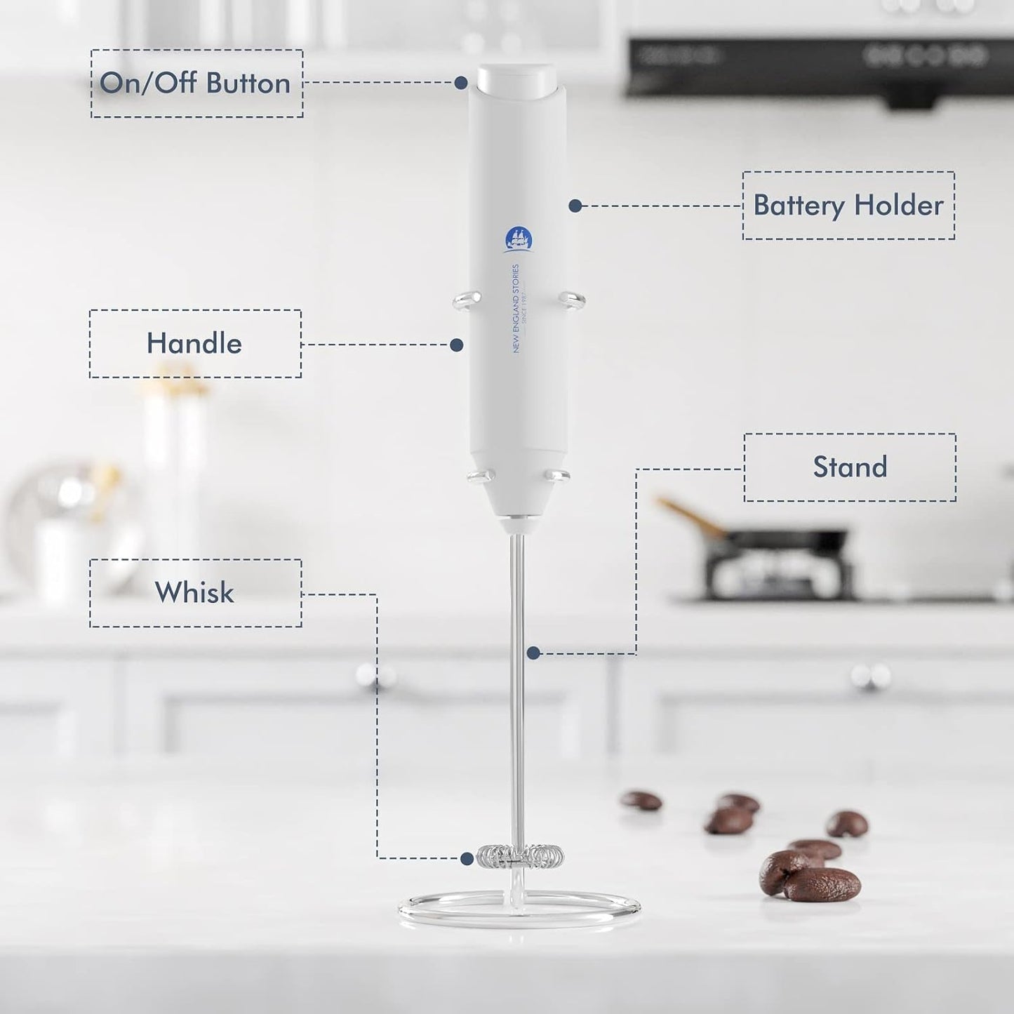 Powerful Milk Frother Handheld Foam Maker, Mini Whisk Drink Mixer for Coffee, Cappuccino, Latte, Matcha, Hot Chocolate, With Stand, Light Purple