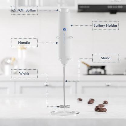 Powerful Milk Frother Handheld Foam Maker, Mini Whisk Drink Mixer for Coffee, Cappuccino, Latte, Matcha, Hot Chocolate, With Stand, Light Purple