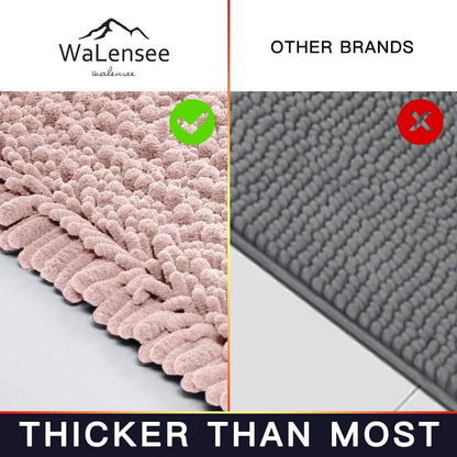 Walensee Bathroom Rug Non Slip Bath Mat (24x17 Inch Blush) Water Absorbent Super Soft Shaggy Chenille Machine Washable Dry Extra Thick Perfect Absorbant Best Small Plush Carpet for Shower Floor