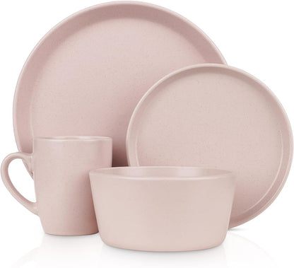 Stone Lain 16 Piece Stoneware Round Dinnerware Set, Pink