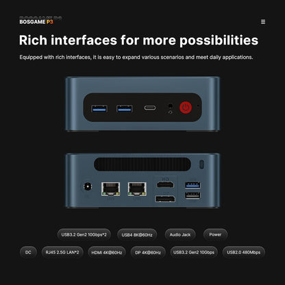 BOSGAME Mini PC P4, Desktop Computers Ryzen 7 5825U PC, Dual LAN Mini Gaming PC,16GB DDR4 RAM, 512GB NVMe SSD, 4K Triple Display, Wi-Fi 6E, Bluetooth 5.2