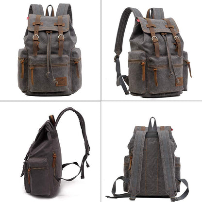 AUGUR Canvas Backpack,17 inch Laptop Backpack Vintage Canvas Leather Backpacks Casual School College Bag Pack Bookbag Hiking Travel Rucksack Daypack (L-Coffee)