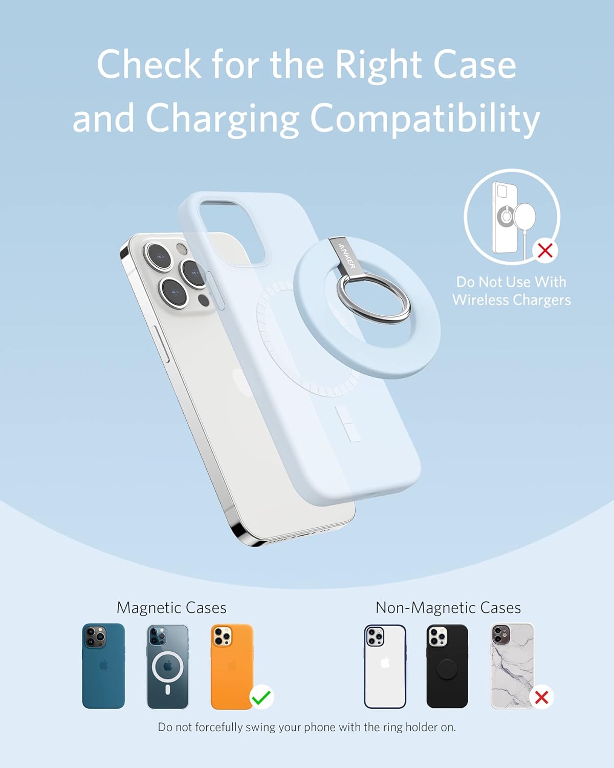 Anker Magnetic Phone Grip, MagGo 610 Ring Holder, Adjustable Kickstand, Only for iPhone 16/16 Plus/16 Pro/16 Pro Max/15/14/13/12 Series