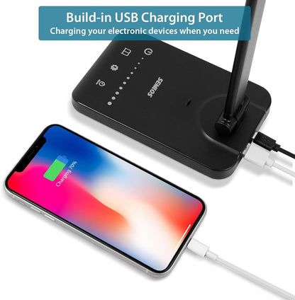 Semlos LED Desk Lamp for Home Office, Eye-Caring Table Light, 25 Lighting Modes, 45 Min Auto Timer, Touch Control, Dimmable, White