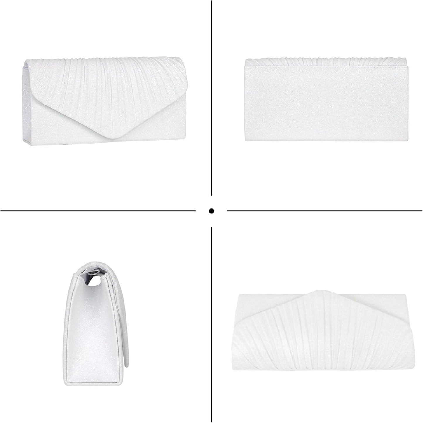 Larcenciel White Clutch Purse for Women, Elegant Pleated Evening Bags with Chain Strap, Sparkly Green Sequin Envelope Clutch Bag, Formal Shoulder Handbag for Wedding, Party, Prom, Cocktail, Date Night