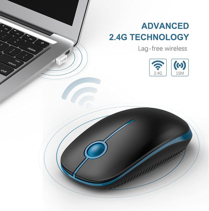 Wireless Mouse, Vssoplor 2.4G Slim Portable Computer Mice with Nano Receiver for Notebook, PC, Laptop, Computer (Black and Sapphire Blue)