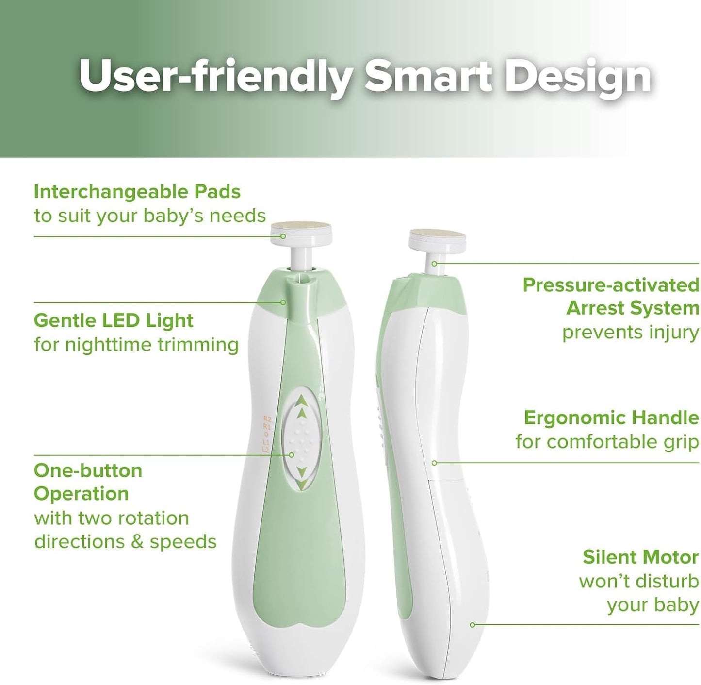 haakaa Baby Nail Trimmer Electric Baby Nail Clippers Kit for Newborn, Toddler or Adults Fingernails and Toenails Care, Baby Nail Care Set & Extra 4 Replacement Pads Combo - Acorn