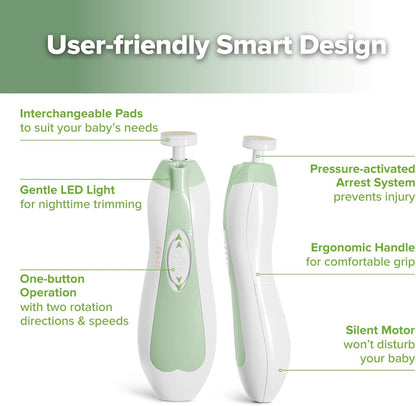 haakaa Baby Nail Trimmer Electric Baby Nail Clippers Kit for Newborn, Toddler or Adults Fingernails and Toenails Care, Baby Nail Care Set & Extra 4 Replacement Pads Combo - Acorn