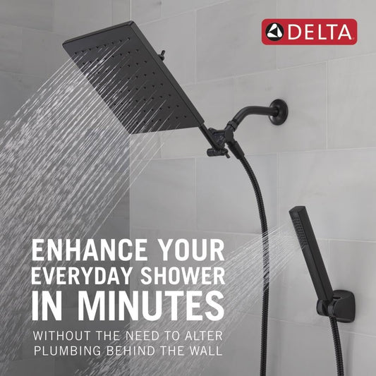 Delta Faucet 10-inch Raincan Shower Head and Hand Held Shower Combo, Black Square Shower Head, Rainfall Shower Head, Hand Shower, High Pressure Shower Head, 1.75 GPM Flow Rate, Matte Black 75527-BL - PuriLite