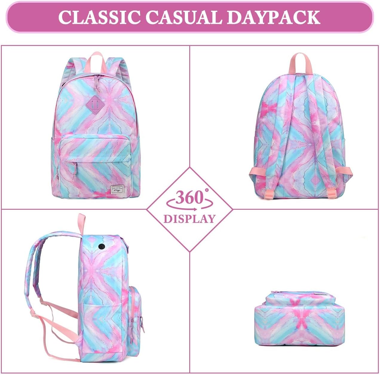 School Backpack, Kasqo 15.6 Inch Classic Lightweight Water-Resistant Backpack for Men Women Teens Girls Boys Kids to School, College, Travel, Work, Black