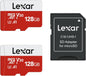 Lexar E-Series 128GB Micro SD Card 2 Pack, microSDXC UHS-I Flash Memory Card with Adapter, 100MB/s, C10, U3, A1, V30, Full HD, 4K UHD, High Speed TF Card