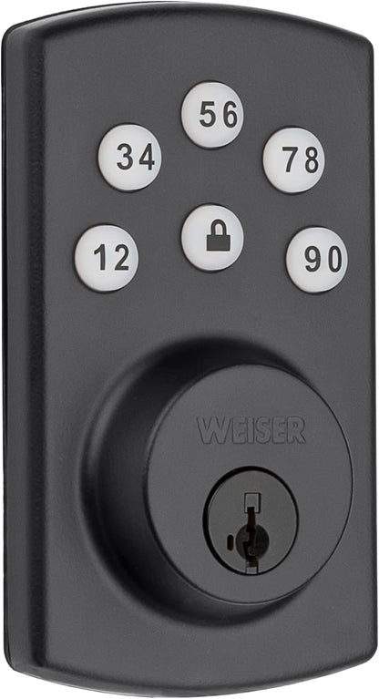 Weiser Powerbolt 3 Matte Black Keyless Entry Door Lock/Deadbolt Lock, 10-Button Keypad Door Lock with Auto Lock and 12-Month Battery Life, Electronic Door Locks for Front Door, Home Décor