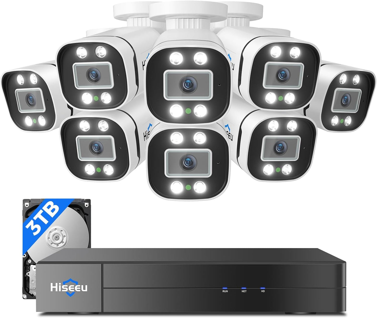 Hiseeu 3K PTZ Wired Security Camera System Outdoor 360°View with Alarm Spotlight, Audio,8CH 5MP DVR,8PCS CCTV Cameras,3TB HDD,Person/Vehicle Detection,100FT Night Vision,24/7 Record,Smart Playback