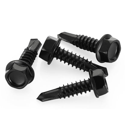 #10 x 1 Hex Washer Head Self Tapping Drilling Screws Black Oxidized, 410 Stainless Steel, 100 PCS