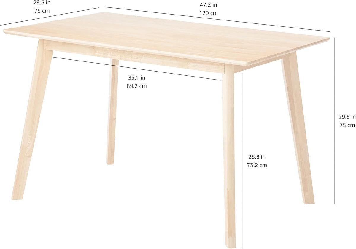 Amazon Basics FSC Certified Solid Wood Kitchen Rectangular Dining Table, Natural Wood, 74.93 cm D x 119.89 cm W x 74.93 cm H