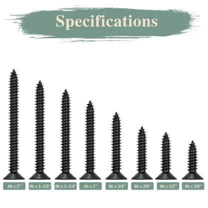 GOHODOMINO #4 x 1/2" Wood Screw 100Pcs, Stainless Steel 304 (18-8) Screws Flat Head Phillips Fast Self Tapping Drywall Screws Black Oxide