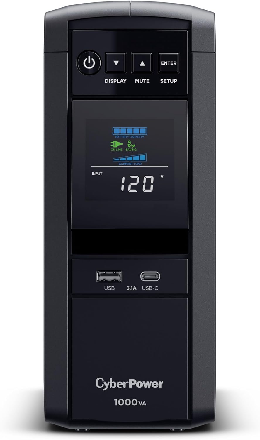 CyberPower CP1500PFCLCD PFC Sinewave UPS System, 1500VA/1000W, 12 Outlets, AVR, Mini Tower, Black
