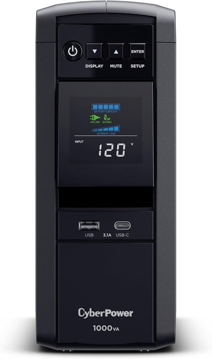 CyberPower CP1500PFCLCD PFC Sinewave UPS System, 1500VA/1000W, 12 Outlets, AVR, Mini Tower, Black