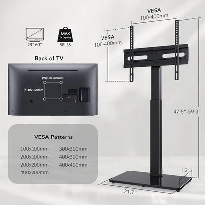 Universal Floor TV Stand with Mount 80 Degree Swivel Height Adjustable and Space Saving Design for Most 27 to 65 inch LCD, LED OLED TVs, Perfect for Corner & Bedroom AX1006TB