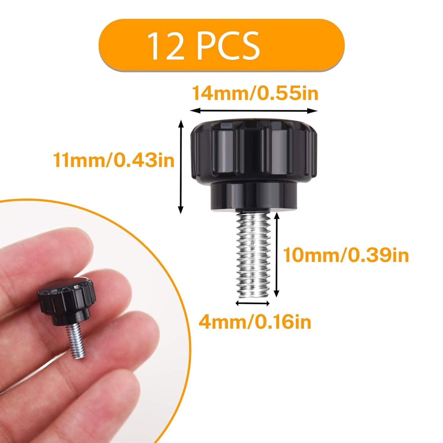 12 Pcs M4 x 10mm Threaded Knurled Thumbscrew, Carbon Steel Clamping Knobs Grip Thumb Screw Mounting Thumb Screw