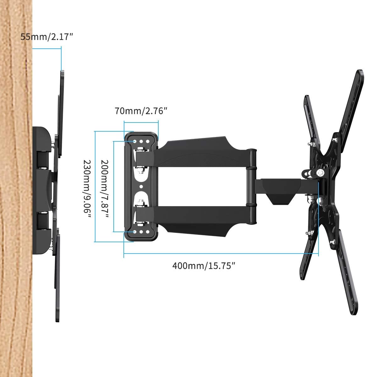 Suptek Adjustable TV Wall Mount Swivel and Tilt TV Arm Bracket for Most 32-55 inch LED, LCD Monitor and Plasma TVs up to 70lbs VESA up to 400x400mm (MAFD-L400)