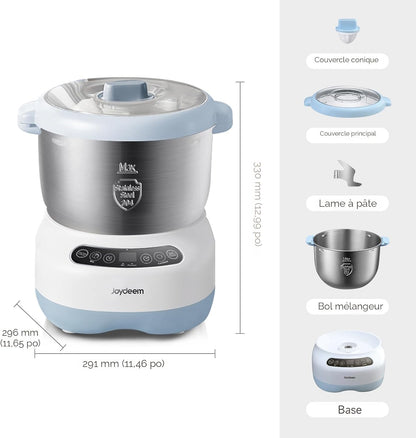 Joydeem JD-HMJ7L Machine à pâte électrique avec fonction de fermentation, minuterie pour micro-ordinateur, panneau tactile face vers le haut, 6,6 l, acier inoxydable 304
