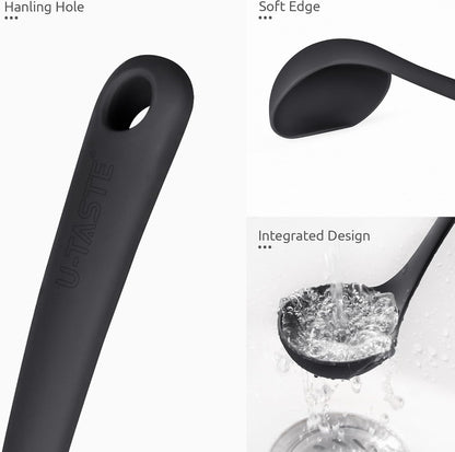 13 inch Silicone Soup Ladle: U-Taste 600ºF Heat Resistant 4 oz Large Non-Stick Seamless Rubber Kitchen Deep Serving Spoon with Non-Slip Solid Long Handle for Cooking Sauce/Stews/Gravies/Chili(Purple)