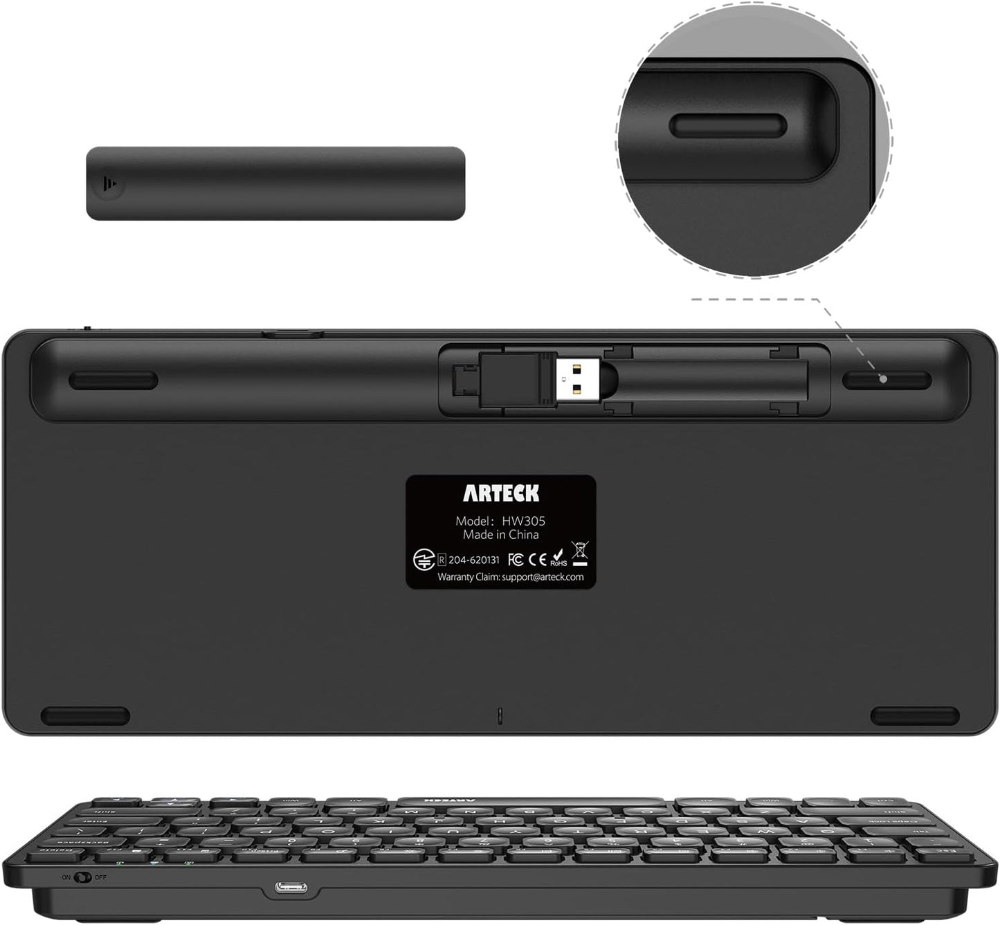 Arteck 2.4G Wireless Keyboard Ultra Slim and Compact Wireless Keyboard with Media Hotkeys for Computer/Desktop/PC/Laptop/Surface/Smart TV and Windows 10/8/ 7 Built-in Rechargeable Battery