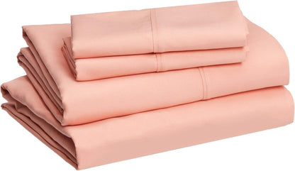 Amazon Basics Lightweight, Breathable Microfiber 4-Piece Bed Sheet Set with 14-Inch Deep Pockets, Full, Blush Pink, Solid