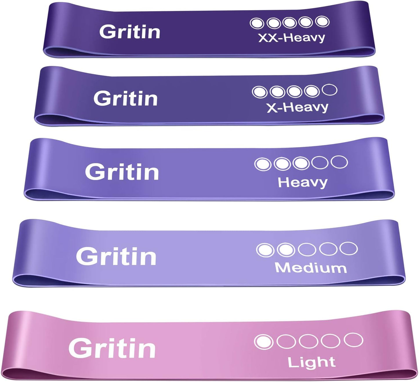 Gritin Resistance Bands, Set of 5 Skin-Friendly Resistance Fitness Exercise Loop Bands with 5 Different Strength Levels - Travel Carrying Case Included - Ideal for Home, Gym, Yoga, Training