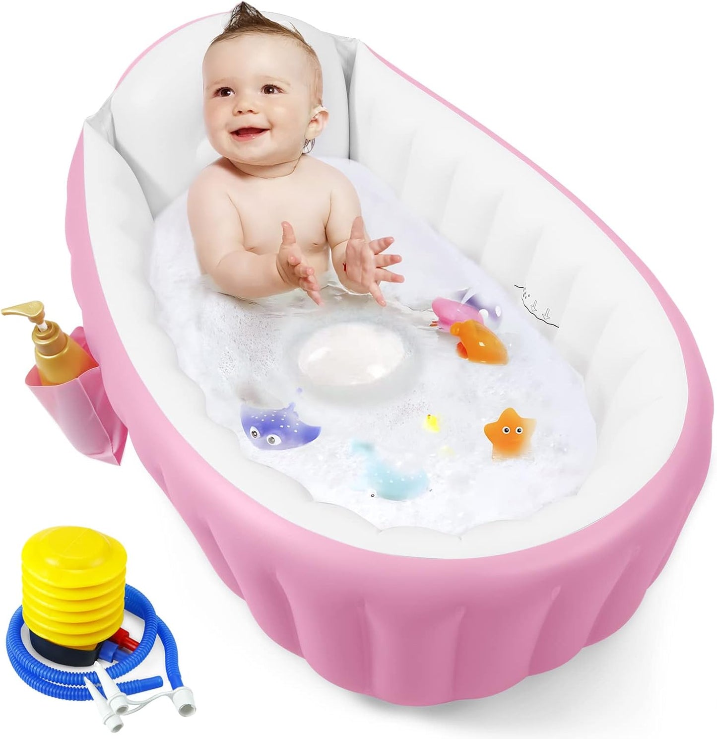 PandaEar Inflatable Baby Bathtub, Portable Travel Baby Bath Tub Toddler Bathtub with Air Pump, Foldable Non-Slip Shower Basin Mini Air Swimming Pool for Newborn (Blue)
