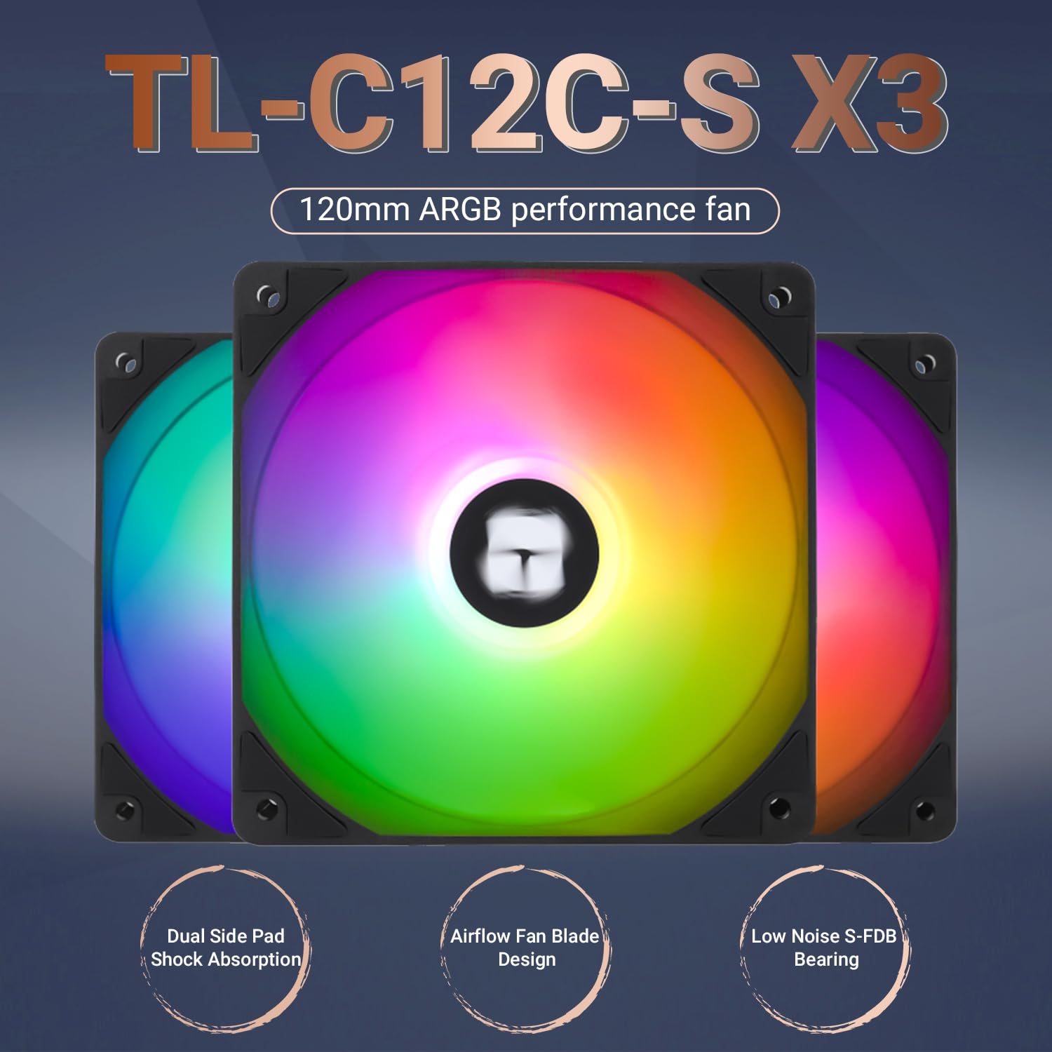 Thermalright TL-C12C-S X3 120mm ARGB CPU Case Fan – Silent 4-Pin PWM Cooling Fan with S-FDB Bearing, Up to 1500RPM, 3-Pack - PuriLite