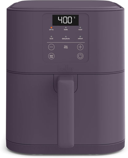bella 4Qt Slim Air Fryer, Fits-anywhere Kitchenware, EverGood Ceramic Nonstick Coating, Adjustable Temperature, 6 Preset Cooking Options, 60 Min Auto Shutoff w Audible Tone, 3.3lb Capacity, Surf