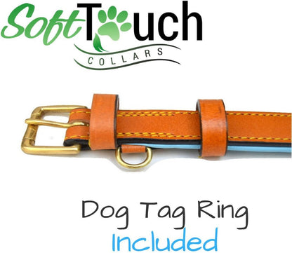 Soft Touch Collars Padded Leather Dog Collar, Large Brown - Genuine Real Leather, 24" Long x 1.5 Wide, Fits Neck Size 18" to 21" Inches