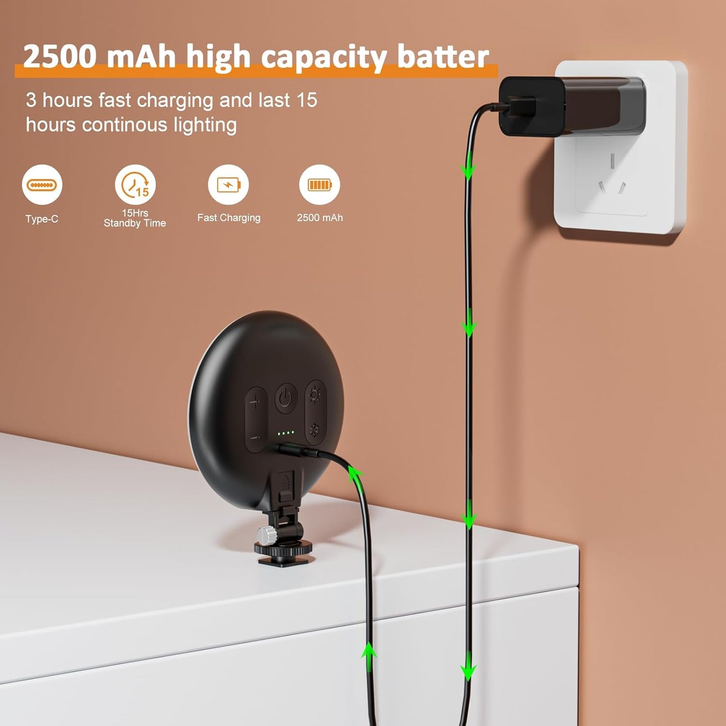 Anautin 60 LED Ring Light, Rechargeable Selfie Light with Front & Back Clip, 2500-6500K Portable Phone Light, Adjustable 3 Light Modes for iPhone, iPad, Tablet, Laptop, CRI97+, 90 Grams (Black)
