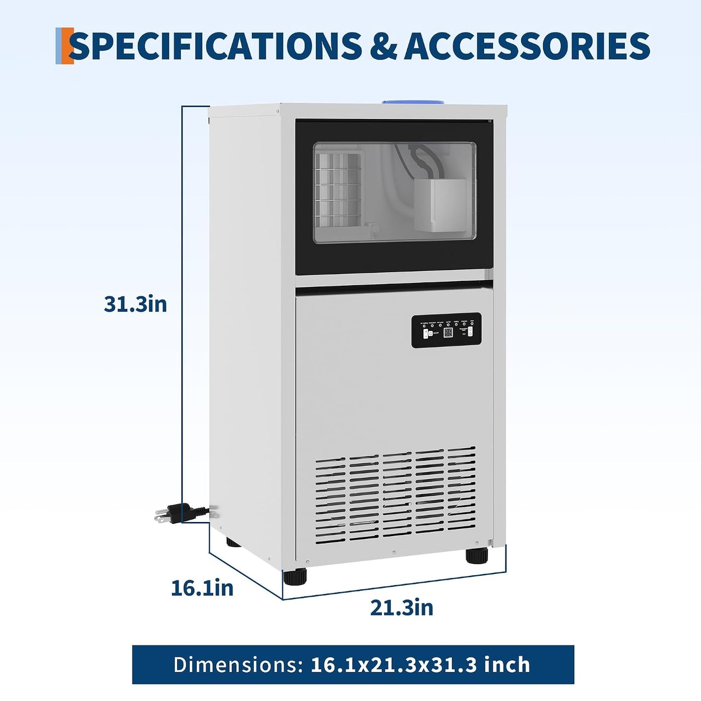 Commercial Ice Maker, 120Lbs Daily Output Ice Machine | 36 Lbs Storage Bin, Dual Water Inlet, One‑Touch Self‑Cleaning, LCD Control Panel, For Bar Cafe Restaurant