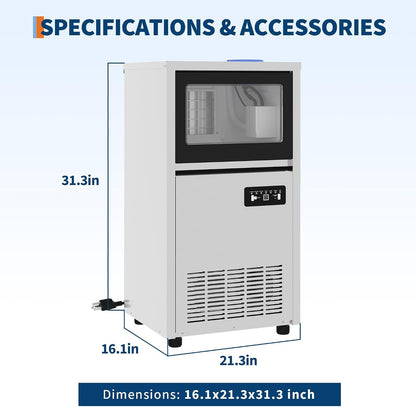 Commercial Ice Maker, 120Lbs Daily Output Ice Machine | 36 Lbs Storage Bin, Dual Water Inlet, One‑Touch Self‑Cleaning, LCD Control Panel, For Bar Cafe Restaurant