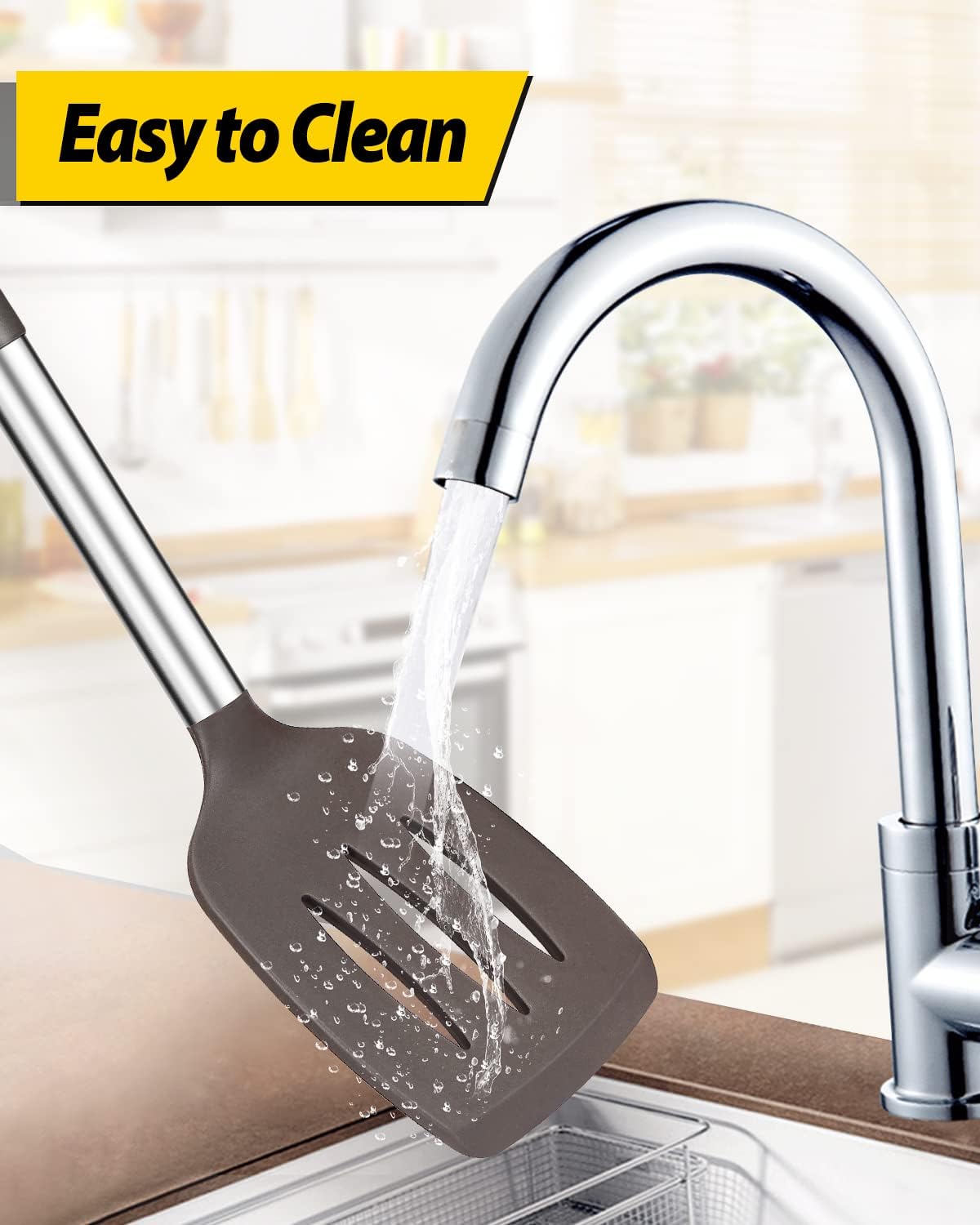 Pack of 2 Silicone Slotted Spatula,Non Stick Solid Kitchen Turner, High Heat Resistant BPA Free Cooking Utensils for Fish, Eggs, Pancakes（Black