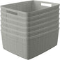 Decorative Jute-Look Plastic Storage Baskets Set of 6 – Rectangular Resin Organizer Bins with Handles for Home Office, Closet, Kitchen Pantry, Bedroom, and Laundry - PuriLite