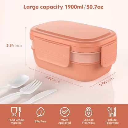 Bento Box Adult - 3 Layers Stackable Lunch Containers for Adults & Kids, 72oz Large Salad Containers for Lunch with Utensil Sauce Dressing Containers for Dining Out,Work,Pink